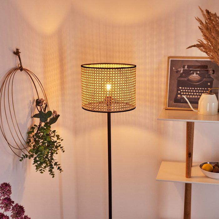 Rustic Floor Lamp with Woven Rattan Shade