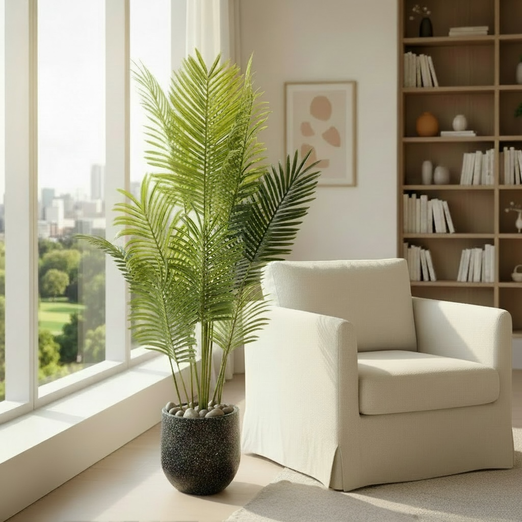 Tall Artificial Palm Plant in Fiberglass Pot