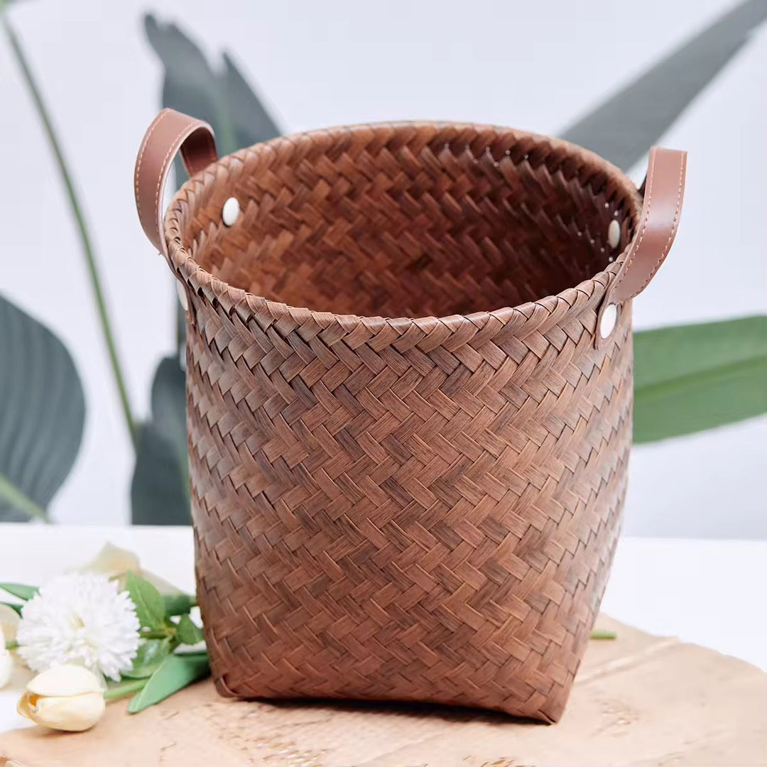Handwoven Brown Storage Basket with Handles( set of 2 )