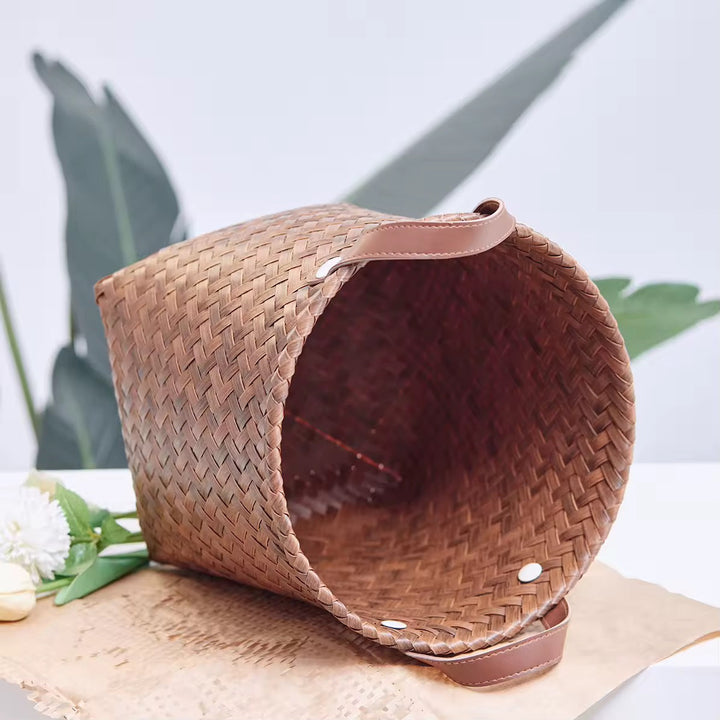 Handwoven Brown Storage Basket with Handles( set of 2 )