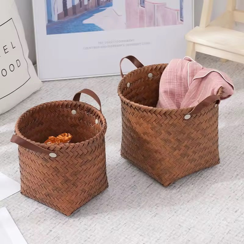 Handwoven Brown Storage Basket with Handles( set of 2 )