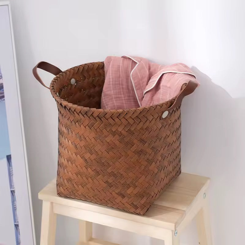Handwoven Brown Storage Basket with Handles( set of 2 )