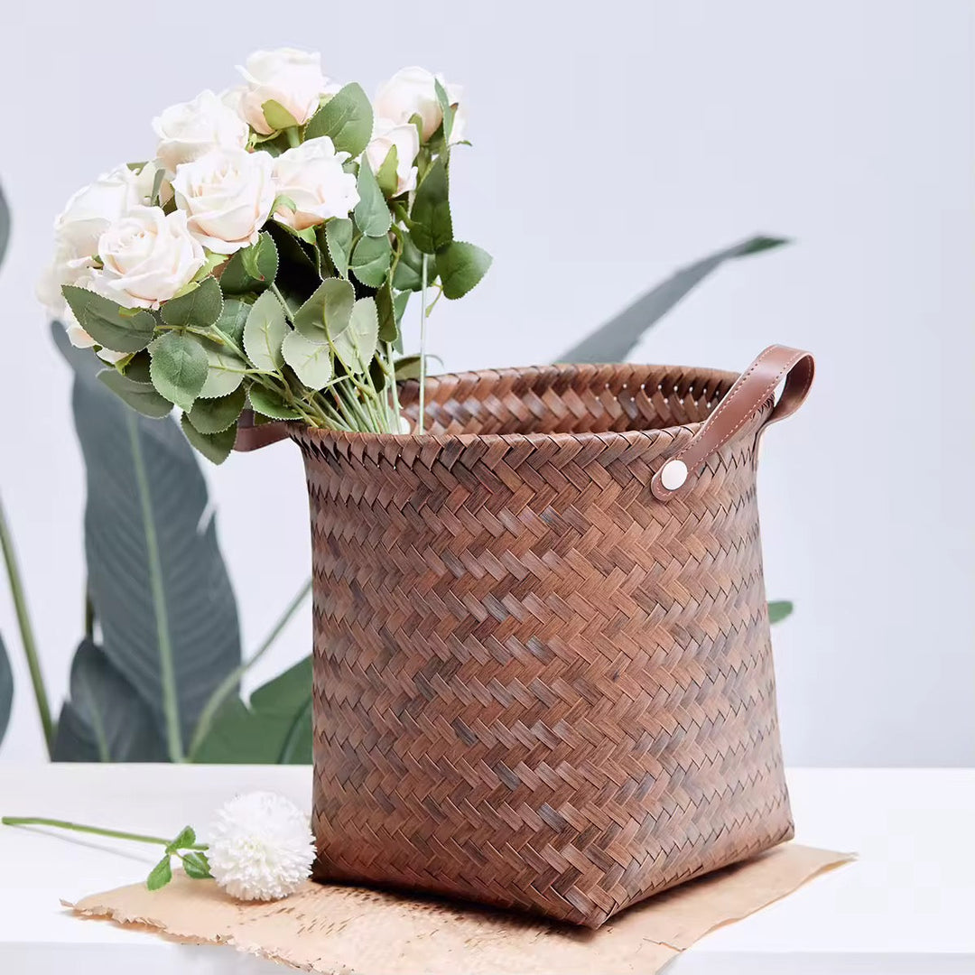 Handwoven Brown Storage Basket with Handles( set of 2 )
