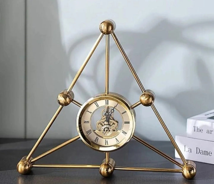 Triangular Geometric Gold Metal Table Clock