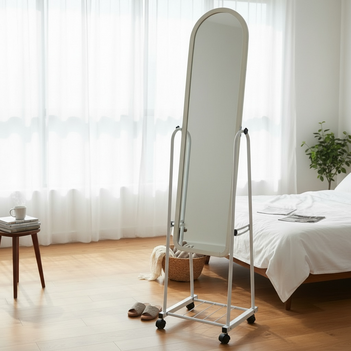 Minimal Standing Full-Length Mirror with Wheels