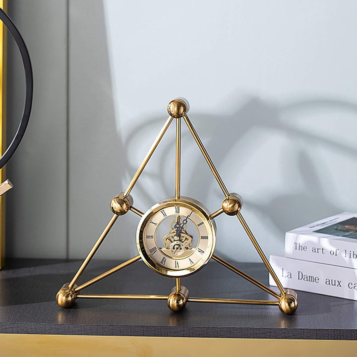 Triangular Geometric Gold Metal Table Clock