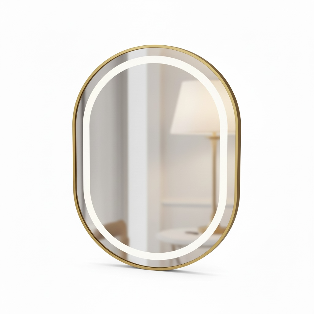 Oval LED Touch Mirror – Gold Frame (3 Light Colors)