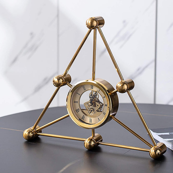 Triangular Geometric Gold Metal Table Clock
