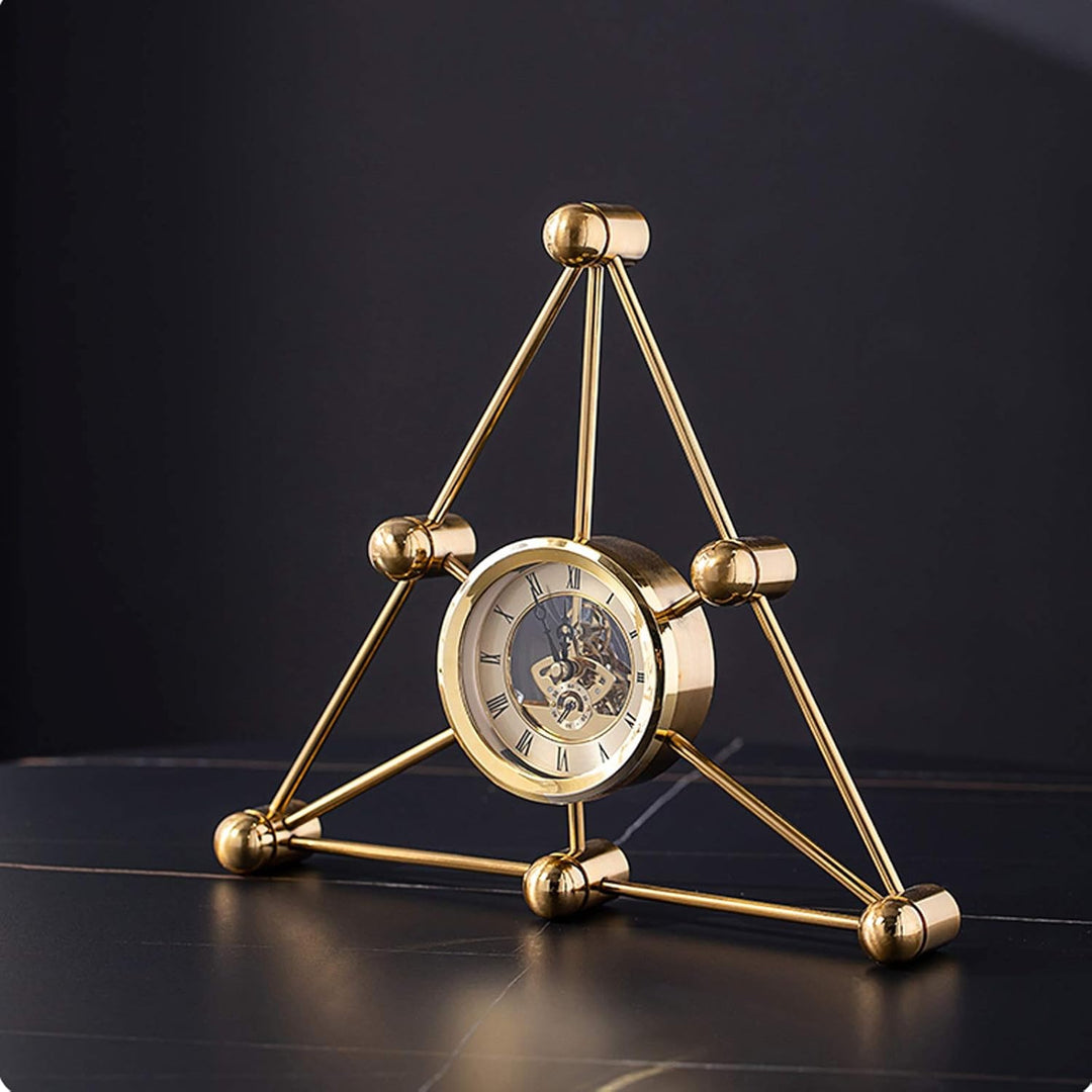 Triangular Geometric Gold Metal Table Clock