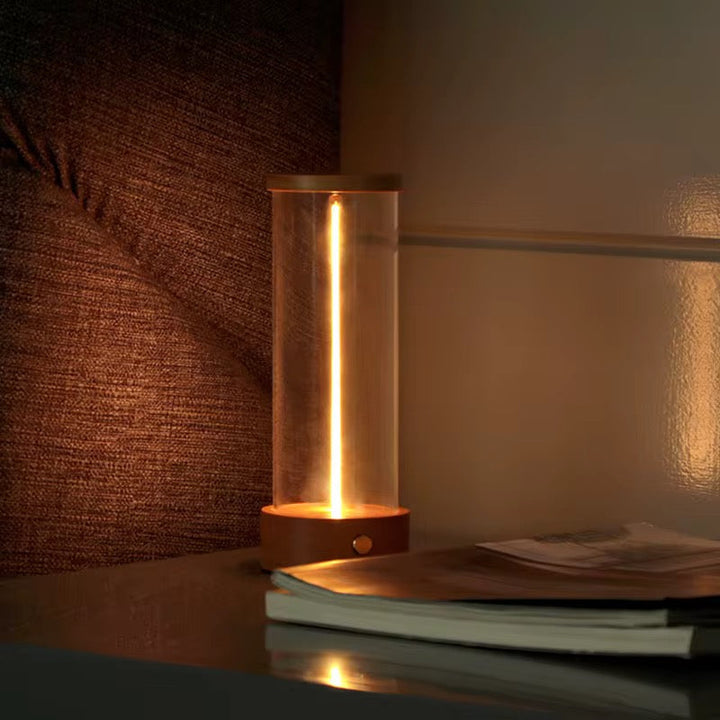 Modern Table Lamp with Glass and Wooden Base