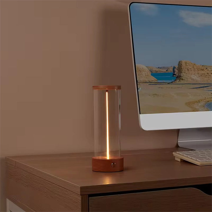 Modern Table Lamp with Glass and Wooden Base
