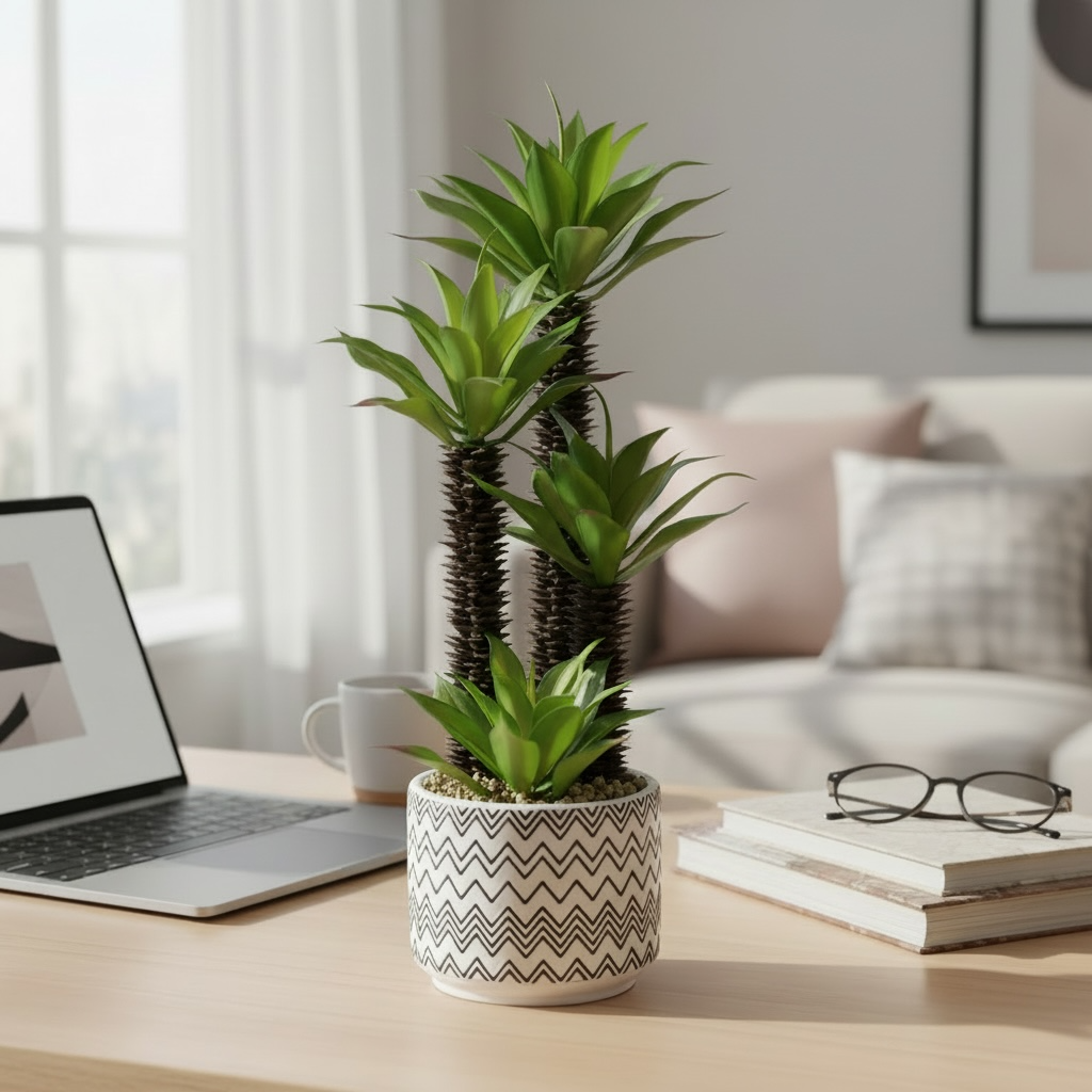 Artificial Multi-Stem Succulent in Patterned Pot