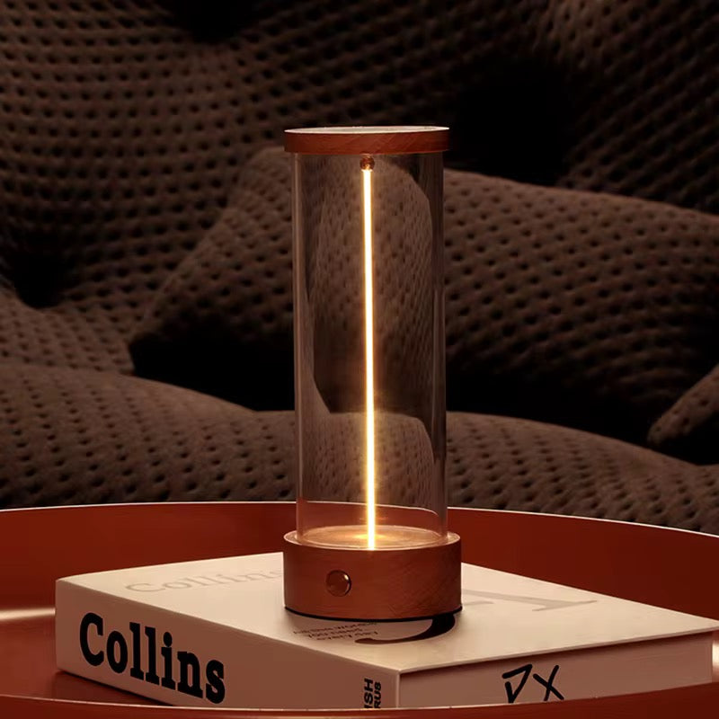 Modern Table Lamp with Glass and Wooden Base