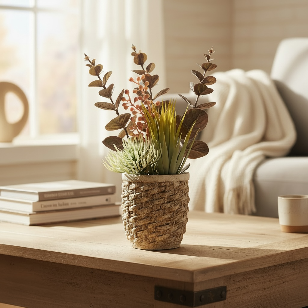 Artificial Mixed Botanical Arrangement in Textured Pot