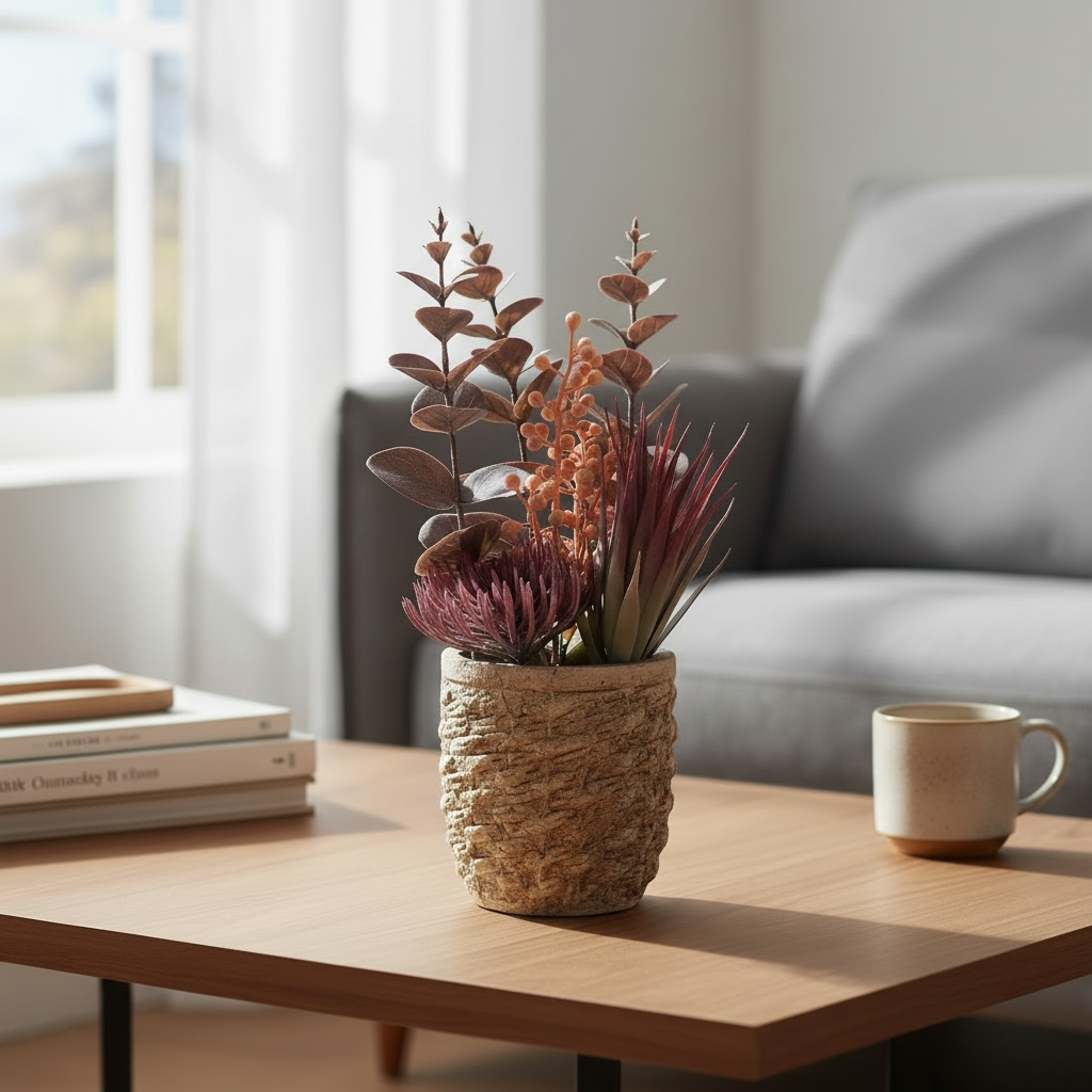 Artificial Mixed Burgundy Botanical in Textured Pot