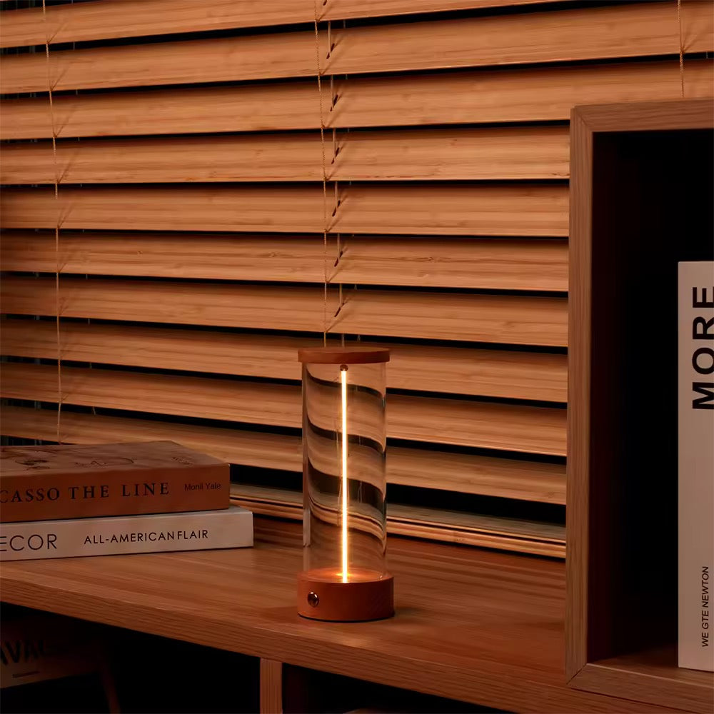 Modern Table Lamp with Glass and Wooden Base
