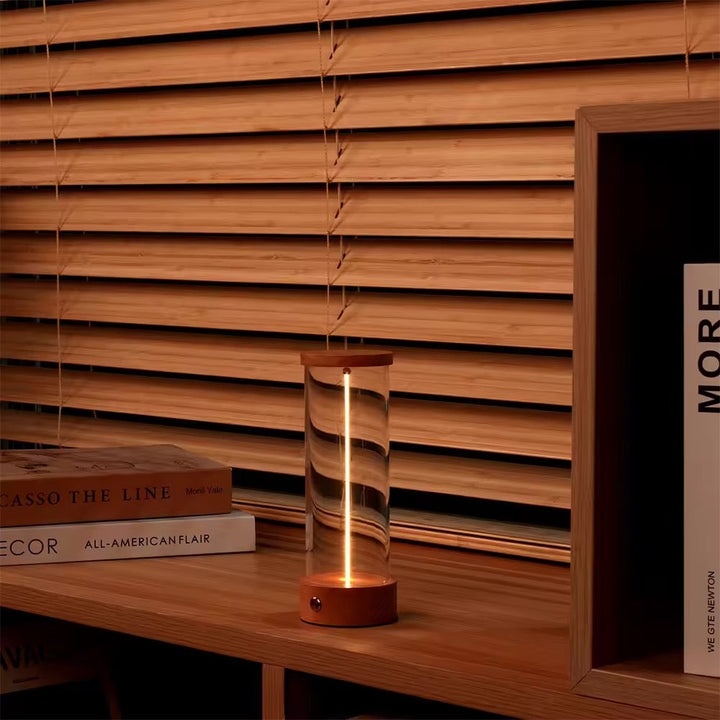 Modern Table Lamp with Glass and Wooden Base