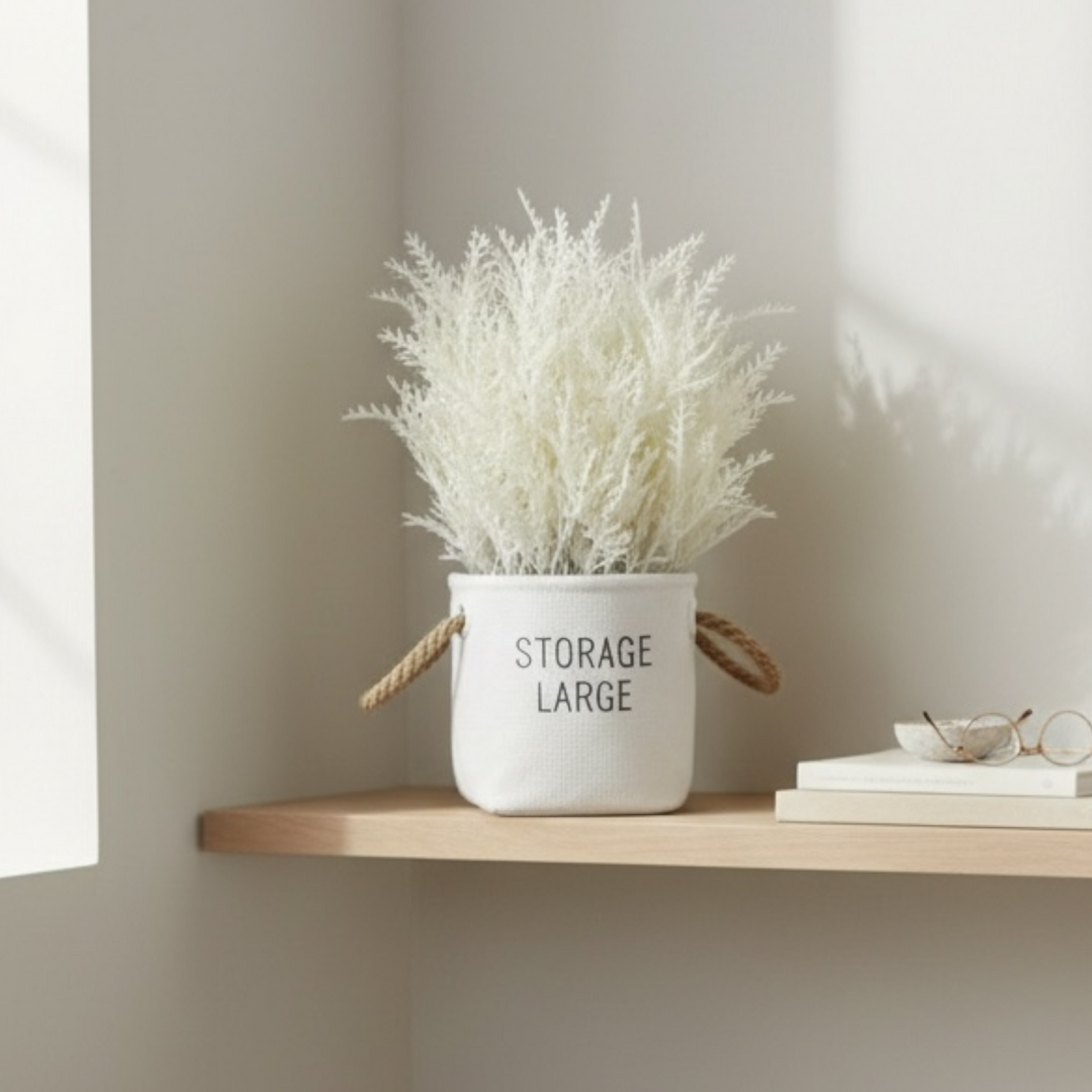 Artificial White Pampas Arrangement in Fabric Pot