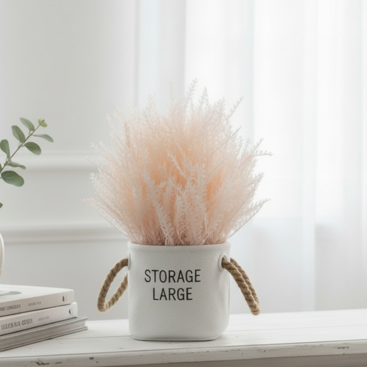 Artificial Peach Pampas Arrangement in Fabric Pot