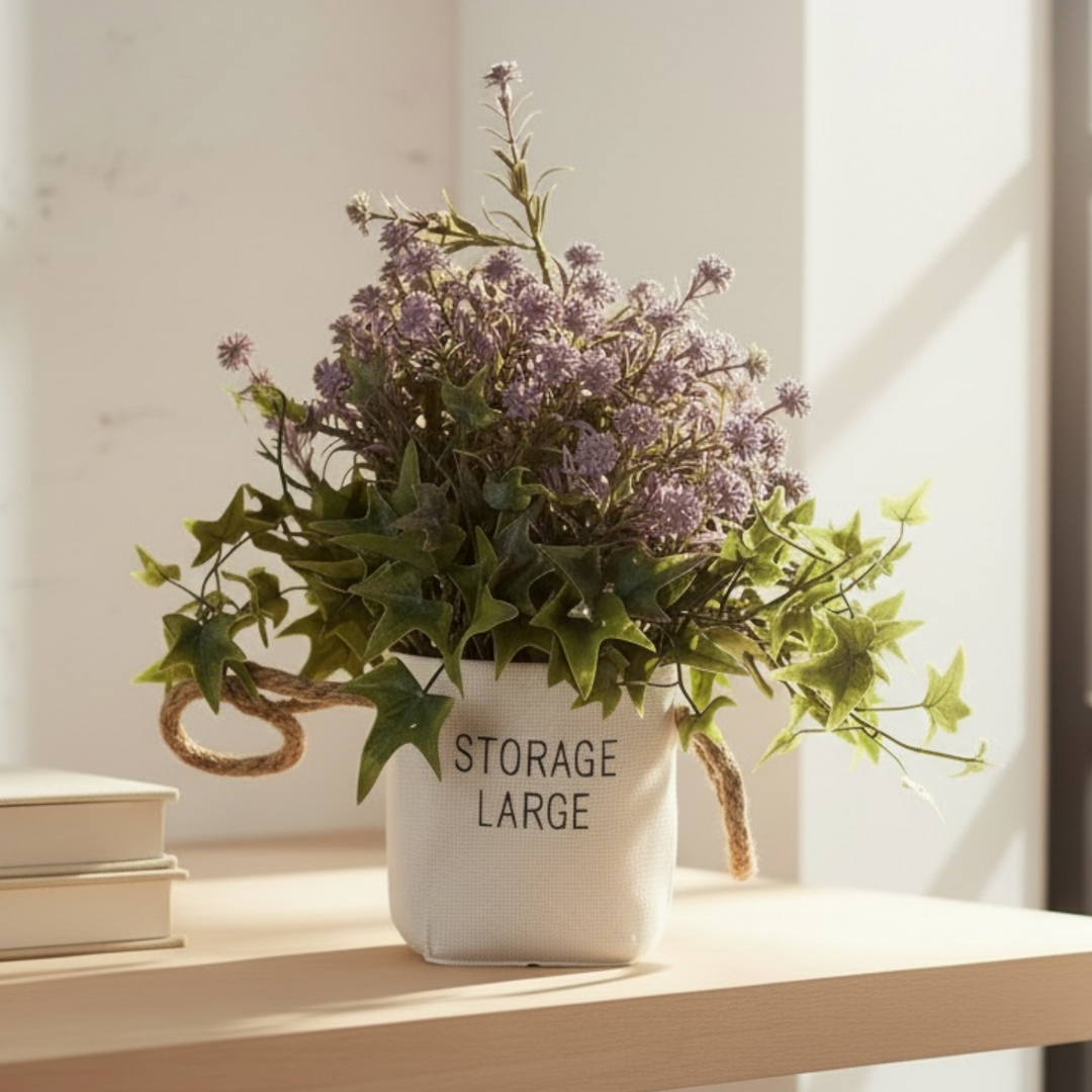 Artificial Purple Floral Arrangement in Fabric Pot