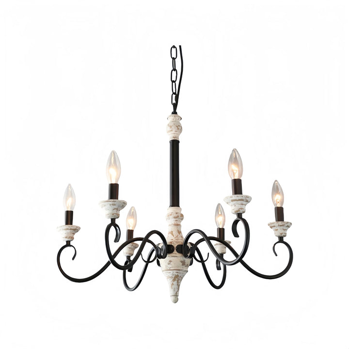 Vintage 6-Light Chandelier with White and Black Finish