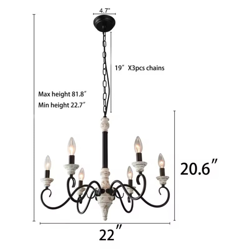 Vintage 6-Light Chandelier with White and Black Finish