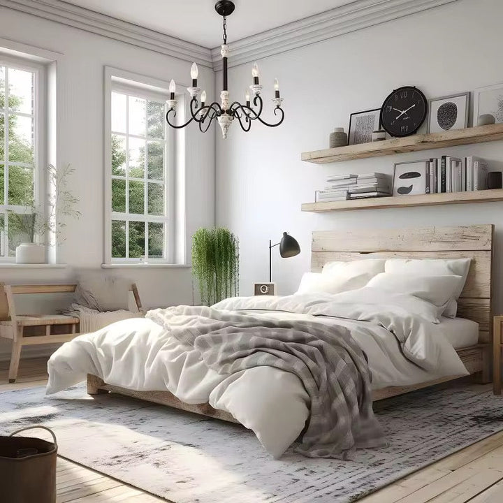 Vintage 6-Light Chandelier with White and Black Finish