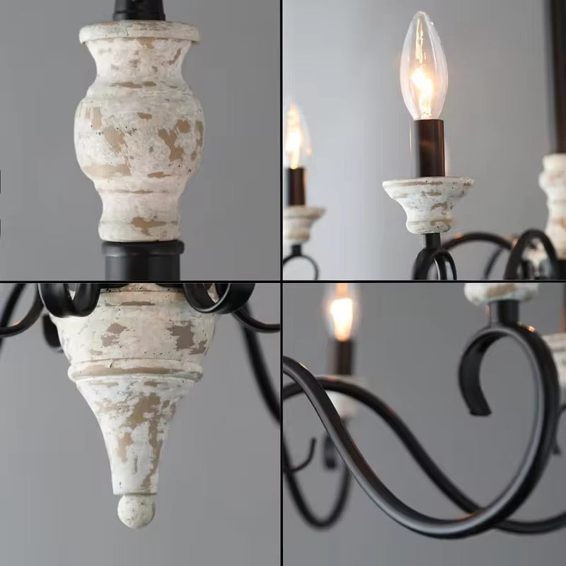 Vintage 6-Light Chandelier with White and Black Finish