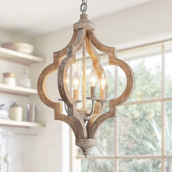 Rustic Quatrefoil Chandelier with Wooden Accents