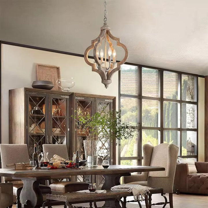 Rustic Quatrefoil Chandelier with Wooden Accents