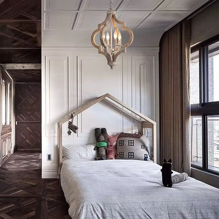 Rustic Quatrefoil Chandelier with Wooden Accents