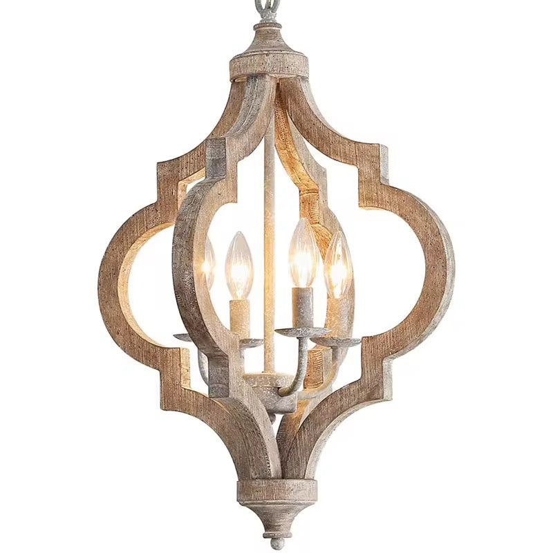 Rustic Quatrefoil Chandelier with Wooden Accents