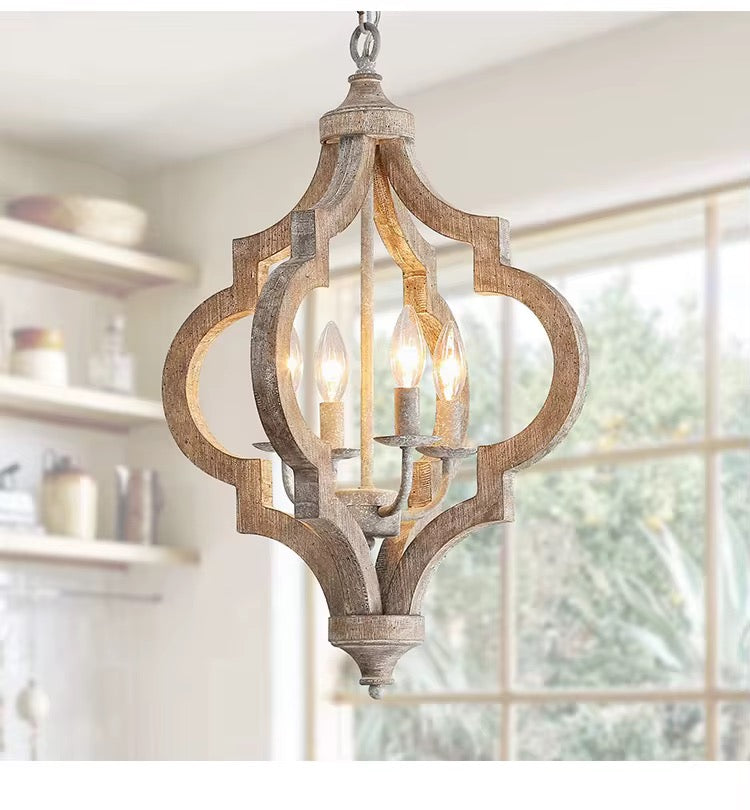 Rustic Quatrefoil Chandelier with Wooden Accents