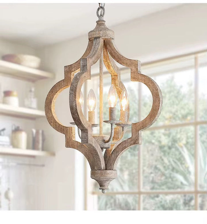 Rustic Quatrefoil Chandelier with Wooden Accents