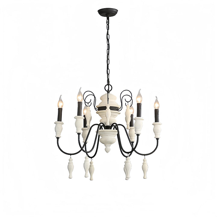 Vintage 6-Light Chandelier with White and Black Accents