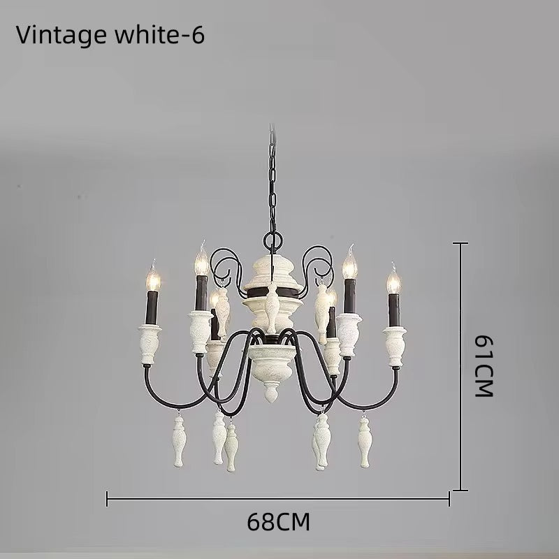 Vintage 6-Light Chandelier with White and Black Accents