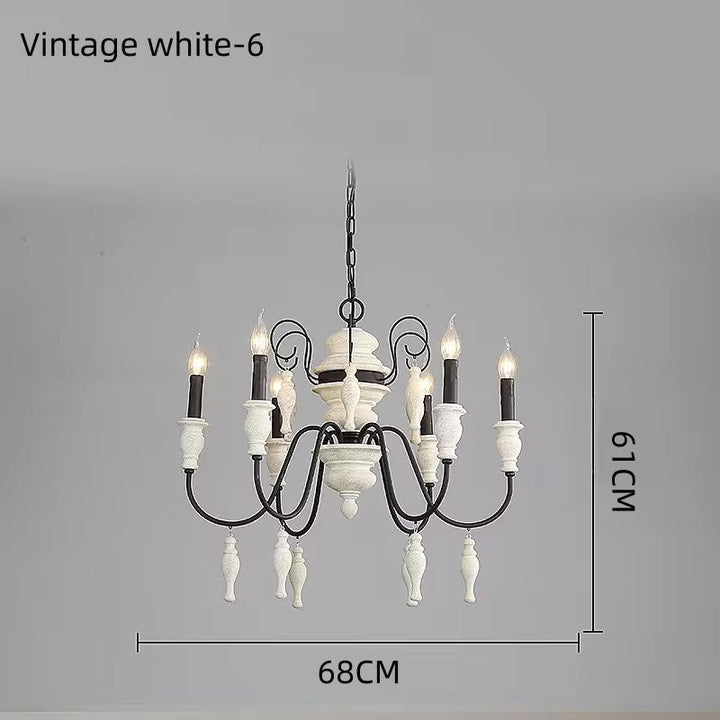 Vintage 6-Light Chandelier with White and Black Accents