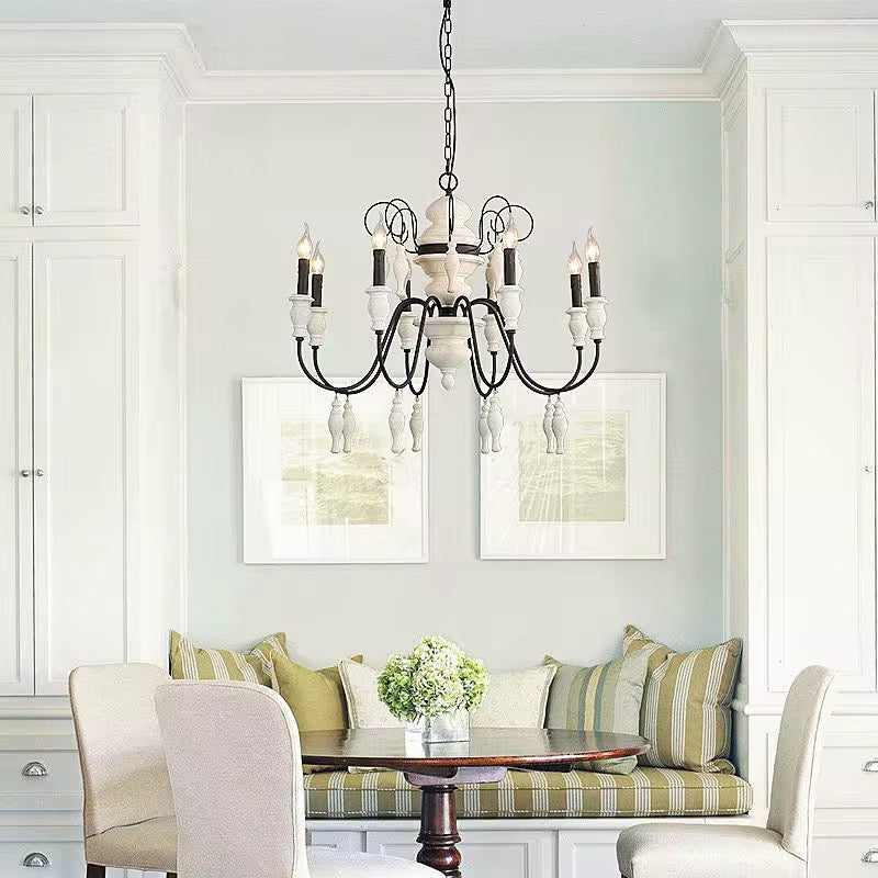 Vintage 6-Light Chandelier with White and Black Accents