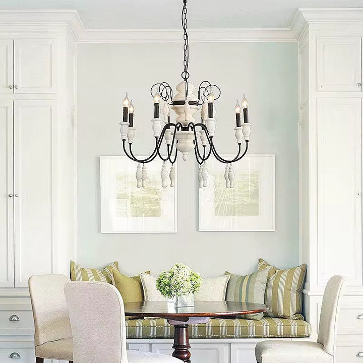 Vintage 6-Light Chandelier with White and Black Accents