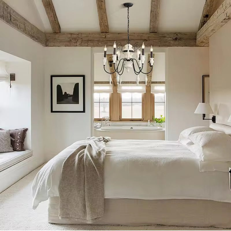 Vintage 6-Light Chandelier with White and Black Accents