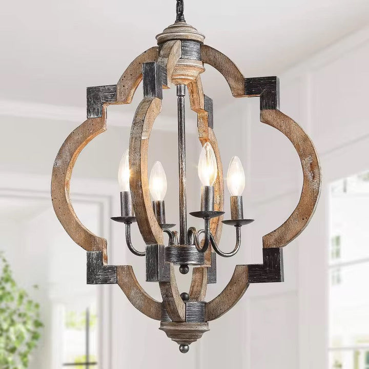 Rustic Chandelier with Quatrefoil Design