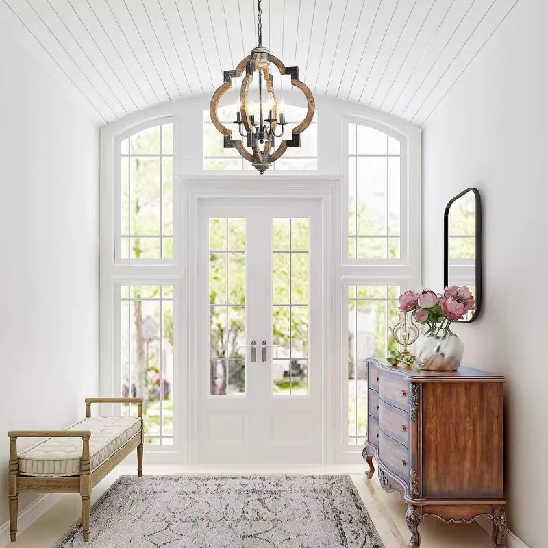 Rustic Chandelier with Quatrefoil Design