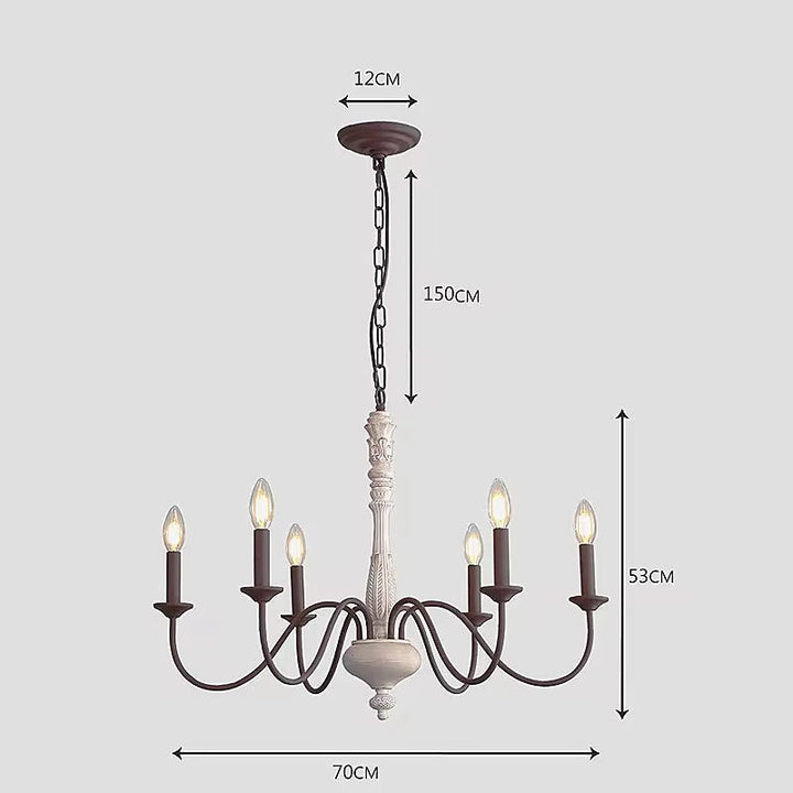 Vintage 6-Light Chandelier with White Finish