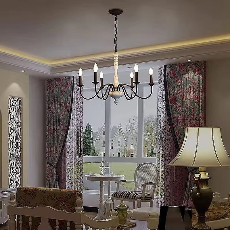 Vintage 6-Light Chandelier with White Finish