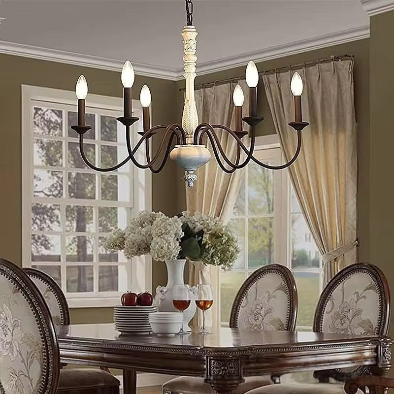Vintage 6-Light Chandelier with White Finish