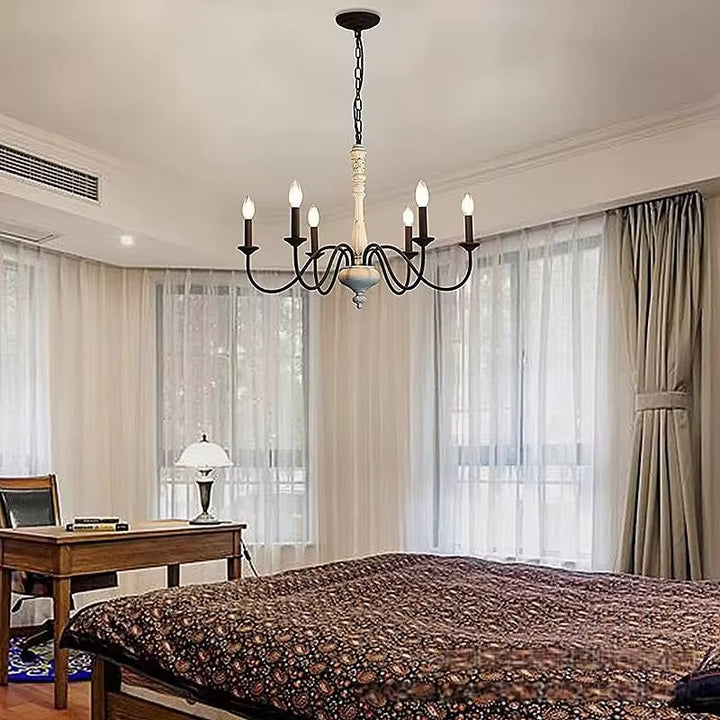 Vintage 6-Light Chandelier with White Finish