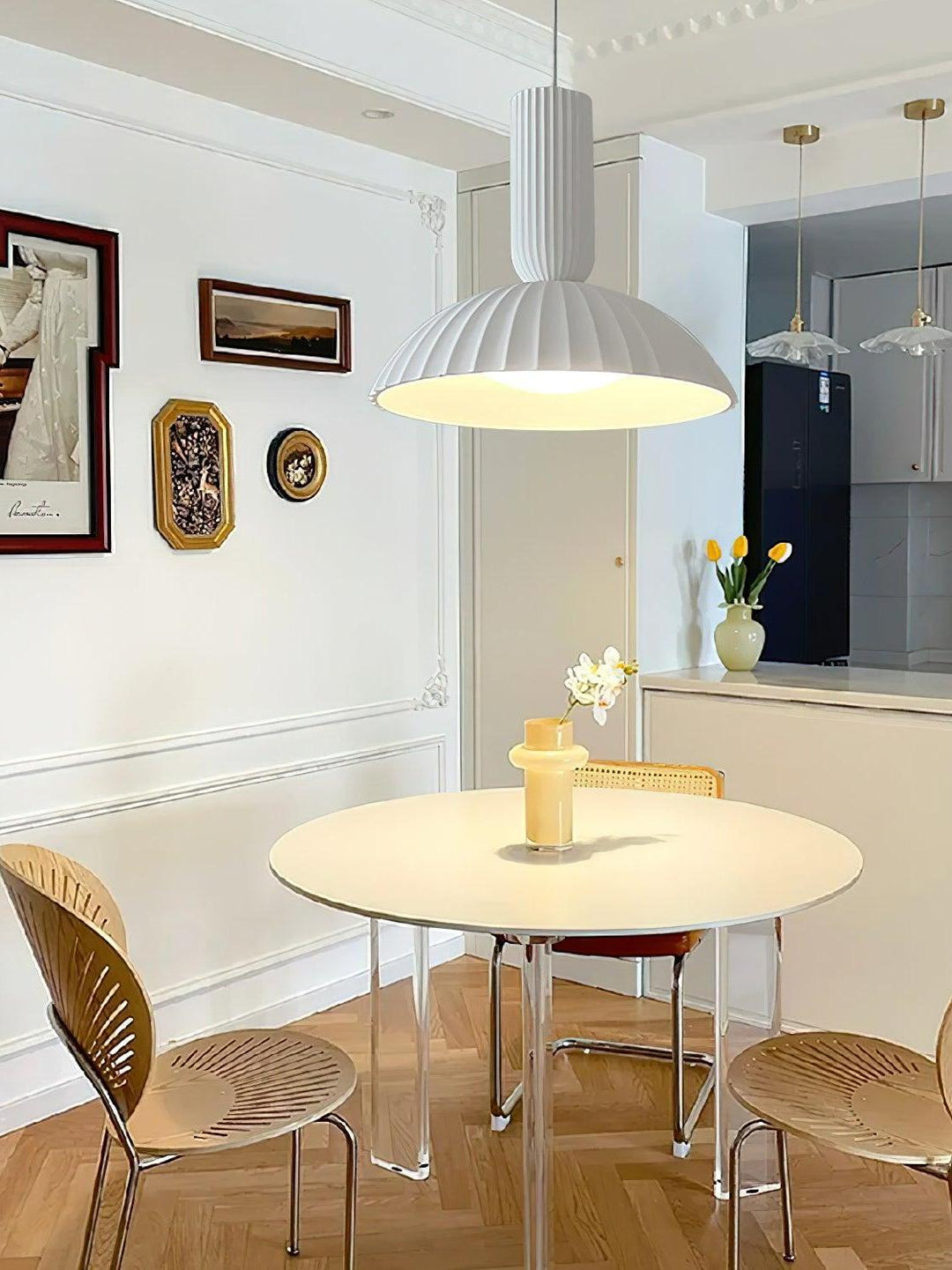 Modern White Ribbed Pendant Light