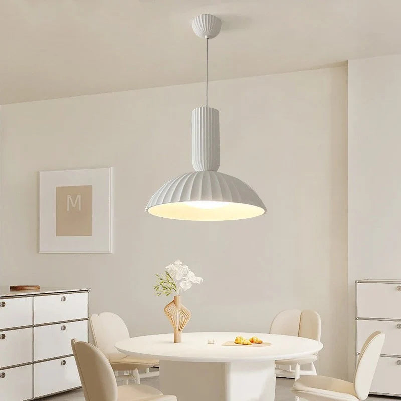 Modern White Ribbed Pendant Light
