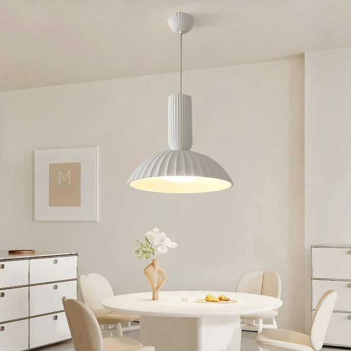 Modern White Ribbed Pendant Light