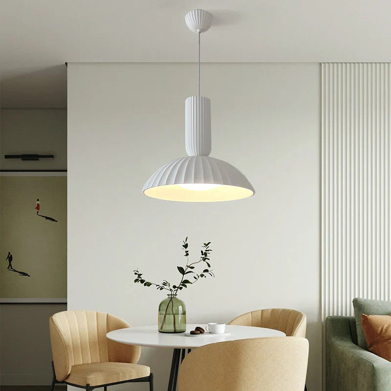 Modern White Ribbed Pendant Light